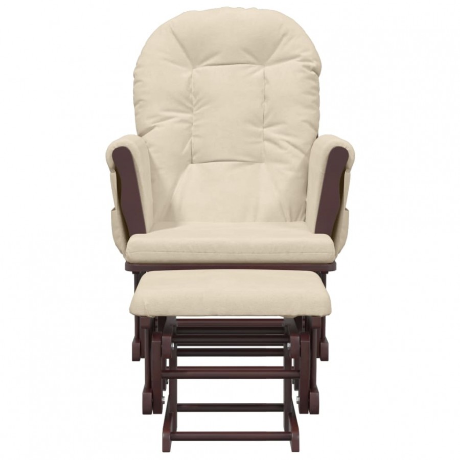 Chaise berçante avec repose-pied Blanc crème Tissu