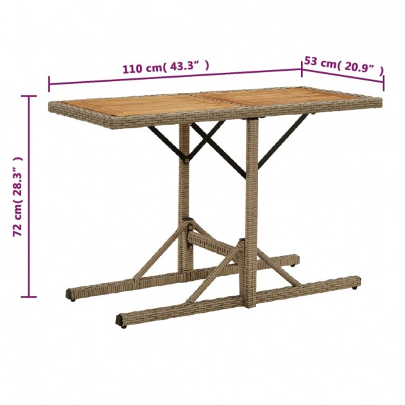 Table de jardin Beige Bois massif d'acacia et poly rotin