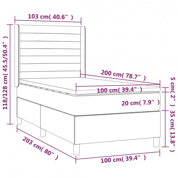 Cadre de lit avec matelas Gris clair 100x200cm Tissu