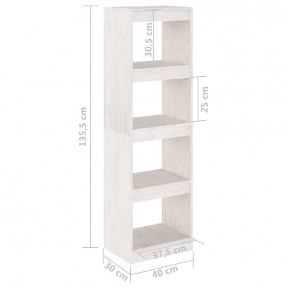 Bibliothèque/Séparateur de pièce Blanc 40x30x135,5cm Pin massif