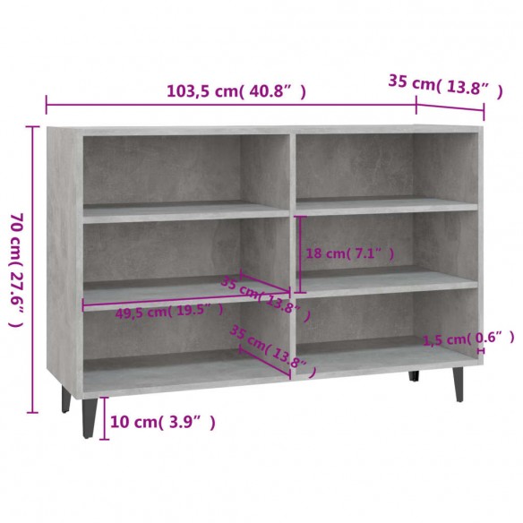 Buffet Gris béton 103,5x35x70 cm Aggloméré