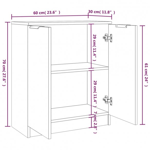 Buffets 2 pcs Chêne fumé 60x30x70 cm Bois d'ingénierie