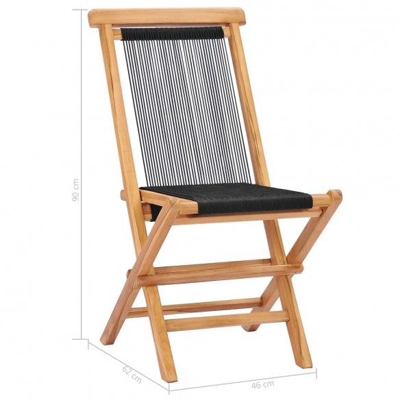 Chaises pliables de jardin 2 pcs Bois de teck solide et corde