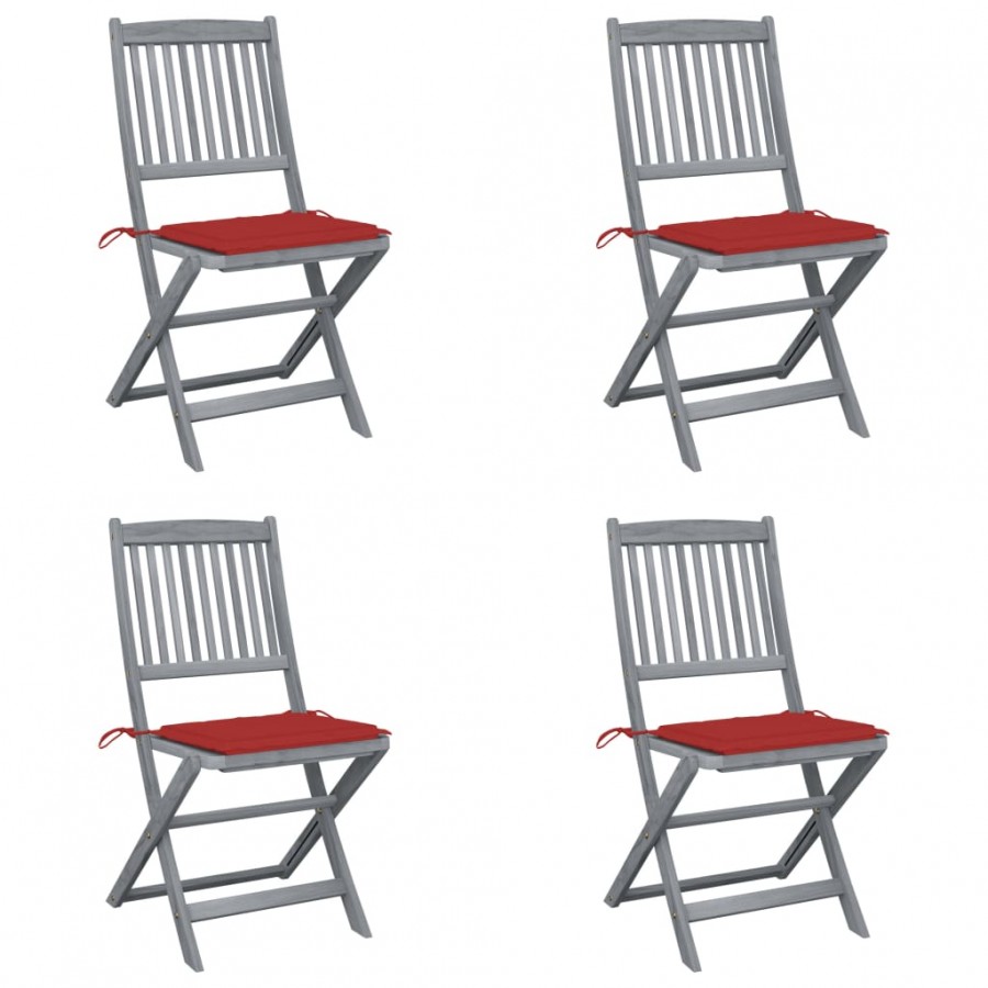 Chaises pliables d'extérieur 4 pcs avec coussins Bois d'acacia