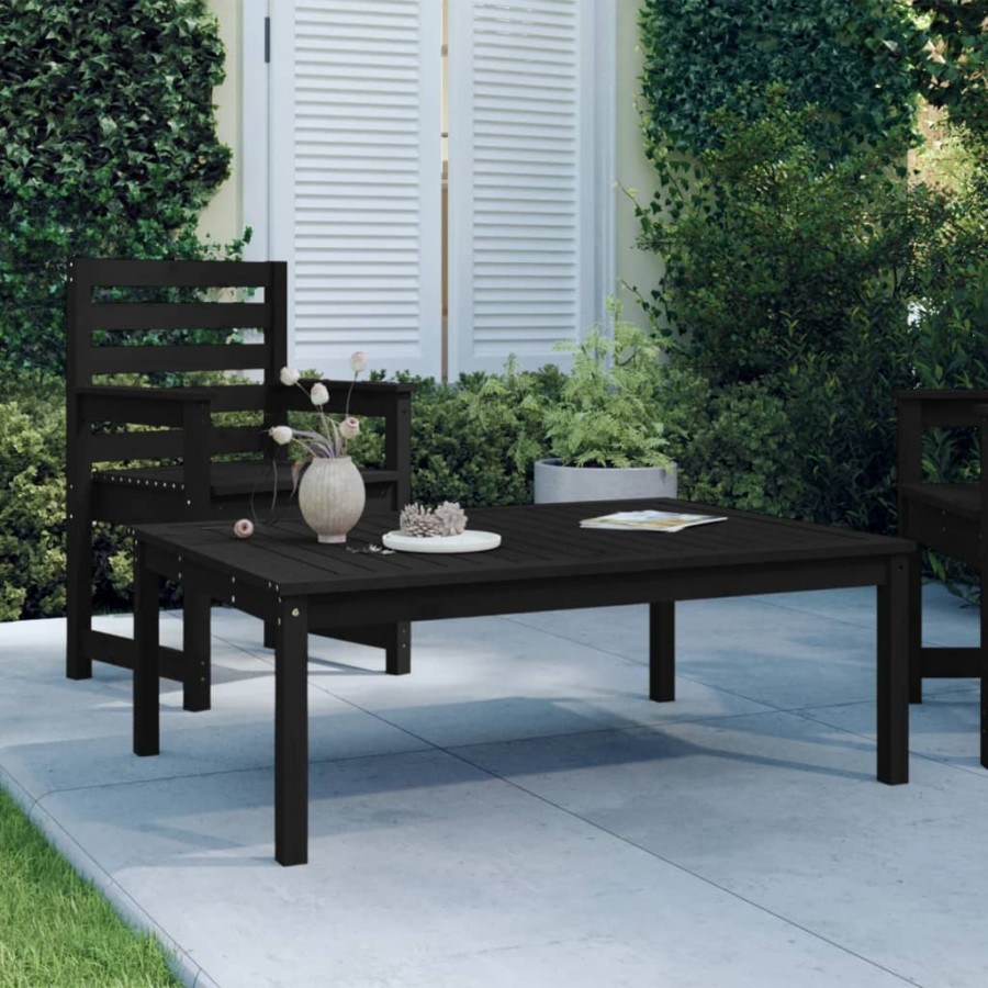 Table de jardin noir 121x82,5x45 cm bois massif de pin