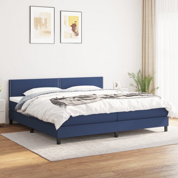 Cadre de lit avec matelas Bleu 200x200 cm Tissu