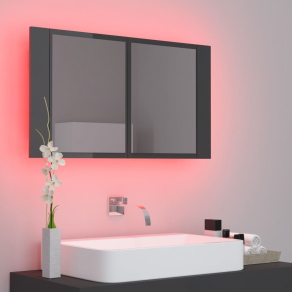 Armoire à miroir de bain à LED Gris brillant Acrylique