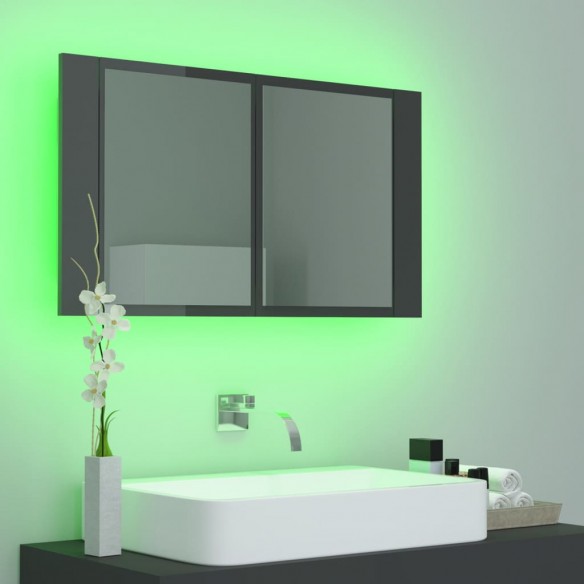 Armoire à miroir de bain à LED Gris brillant Acrylique