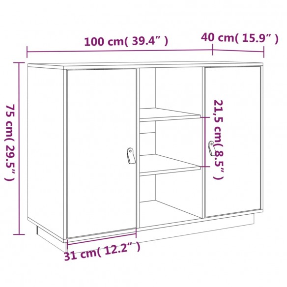 Buffet Gris 100x40x75 cm Bois massif de pin