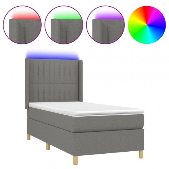 Cadre de lit matelas LED Gris foncé 90x200cm Tissu