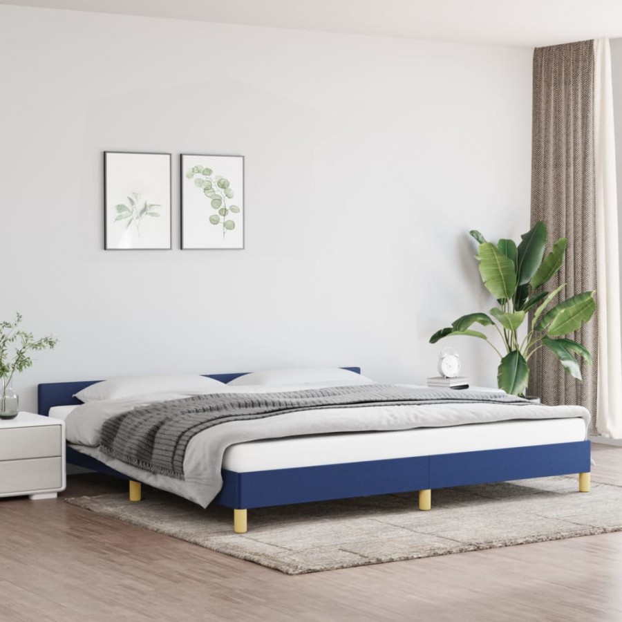 Cadre de lit avec tête de lit Bleu 200 x 200 cm Tissu