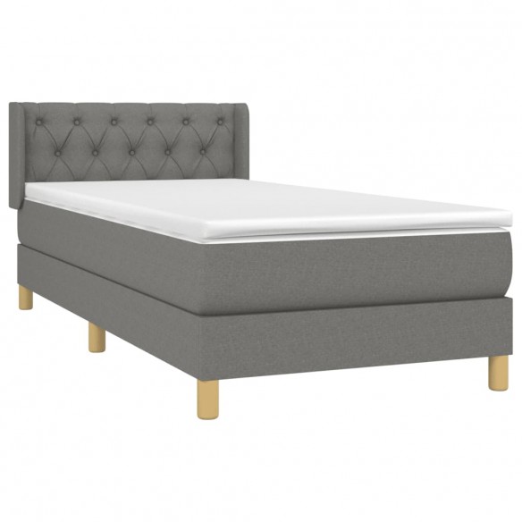 Cadre de lit avec matelas Gris foncé 80x200 cm Tissu