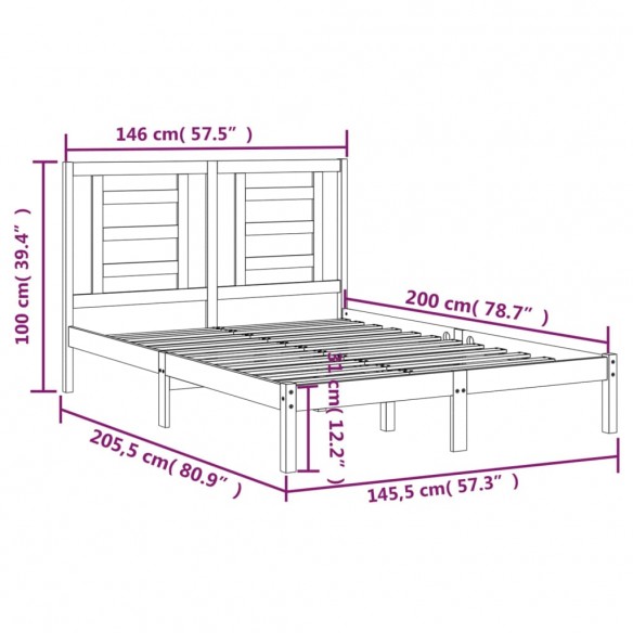 Cadre de lit Gris Bois de pin massif 140x200 cm