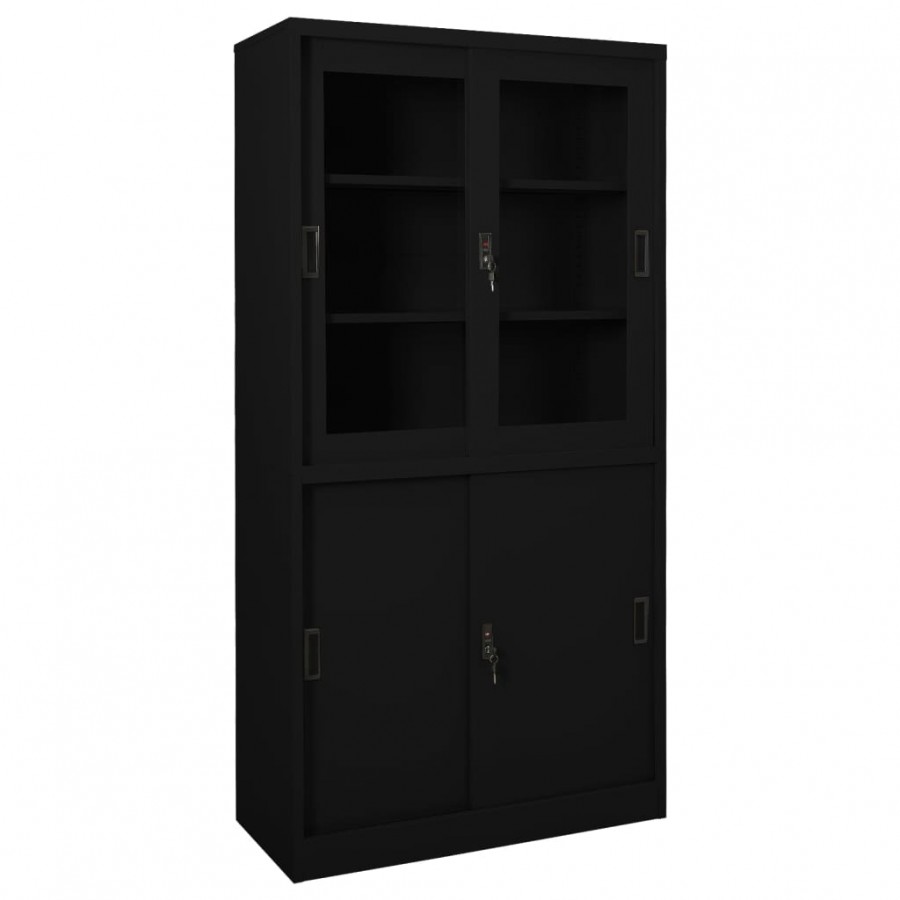 Armoire de bureau avec porte coulissante Noir 90x40x180cm Acier