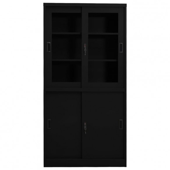 Armoire de bureau avec porte coulissante Noir 90x40x180cm Acier