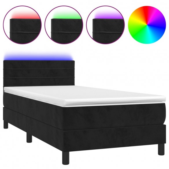 Sommier à lattes de lit avec matelas et LED Noir 90x190 cm