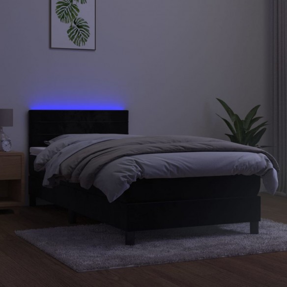 Sommier à lattes de lit avec matelas et LED Noir 90x190 cm