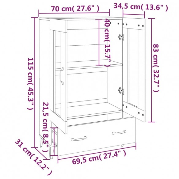 Buffet Gris béton 70x31x115 cm Bois d'ingénierie