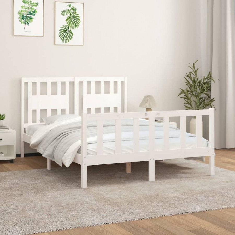 Cadre de lit avec tête de lit blanc bois pin massif 120x200 cm