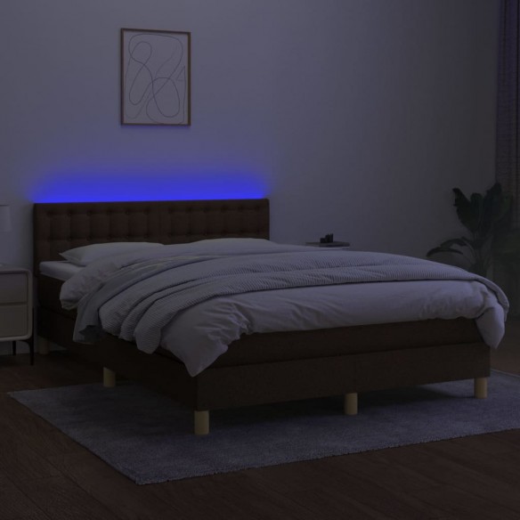 Sommier à lattes de lit matelas et LED Marron foncé 140x200 cm