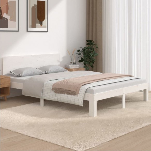 Cadre de lit Blanc Bois massif 135x190 cm Double