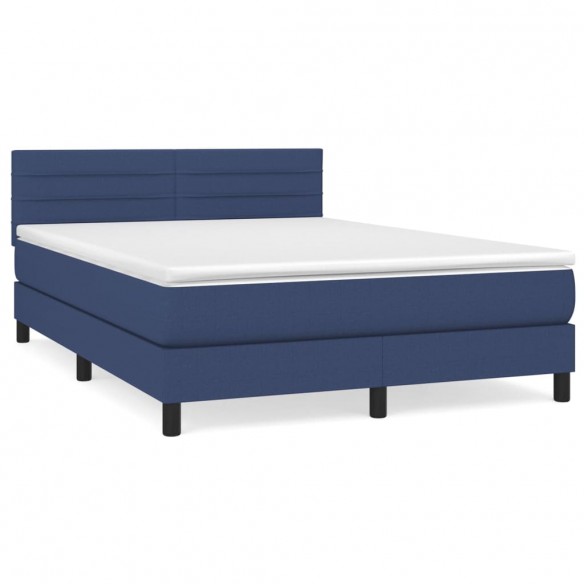 Cadre de lit avec matelas Bleu 140x190 cm Tissu