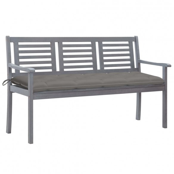 Banc de jardin 3 places avec coussin 150 cm Gris Eucalyptus