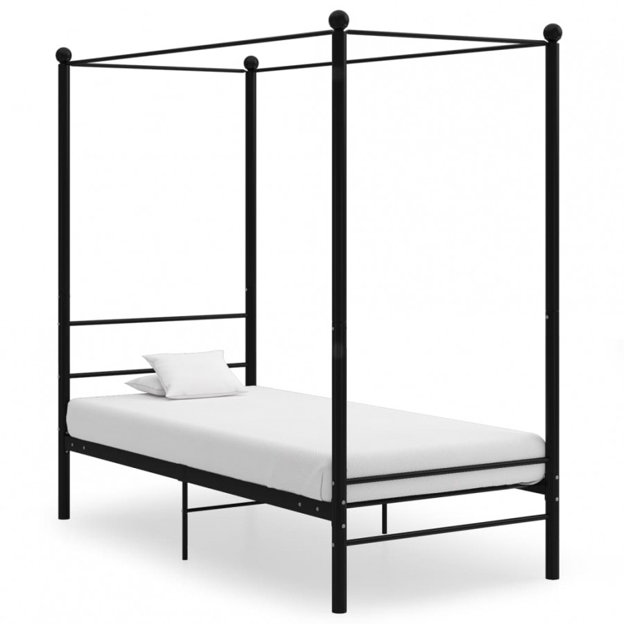 Cadre de lit à baldaquin Noir Métal 100x200 cm