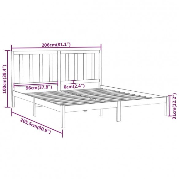 Cadre de lit Bois massif 200x200 cm