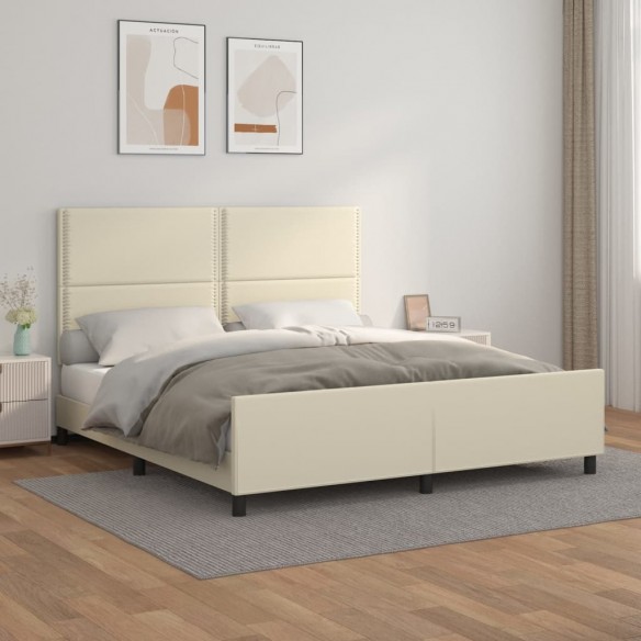 Cadre de lit avec tête de lit Crème 160x200 cm Similicuir