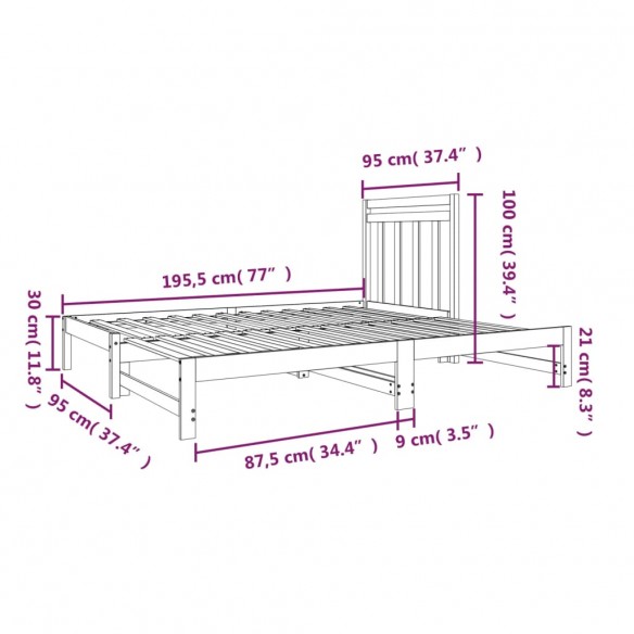 Lit coulissant Gris 2x(90x190) cm Bois de pin massif