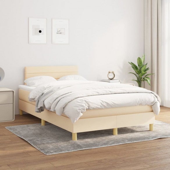 Sommier à lattes de lit avec matelas Crème 120x200 cm Tissu