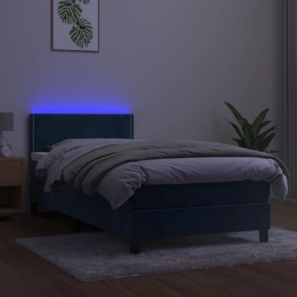 Sommier à lattes de lit avec matelas et LED Bleu foncé 90x200cm