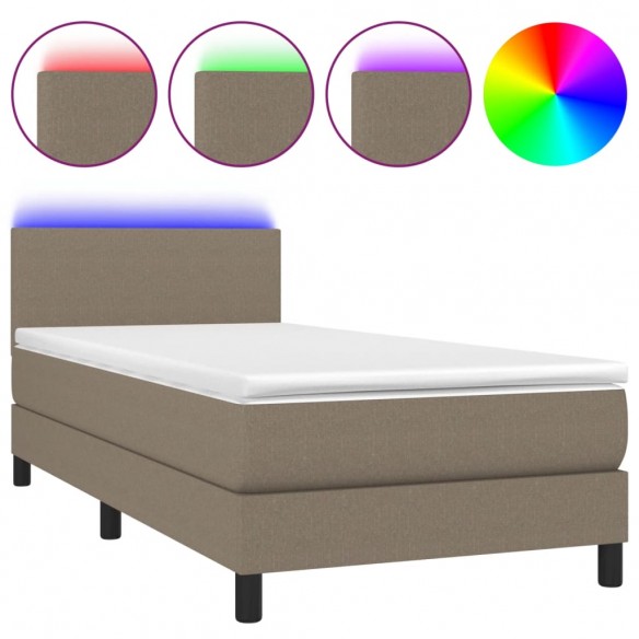 Cadre de lit avec matelas LED Taupe 80x200cm Tissu