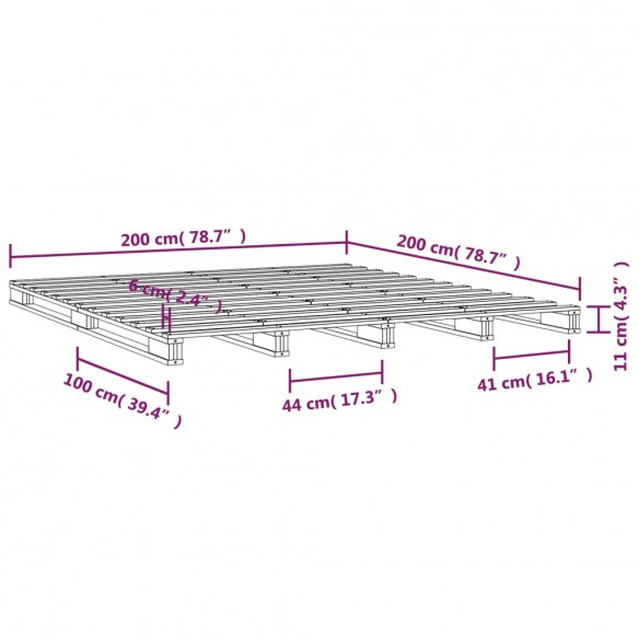 Lit de palette gris 200x200 cm bois de pin massif