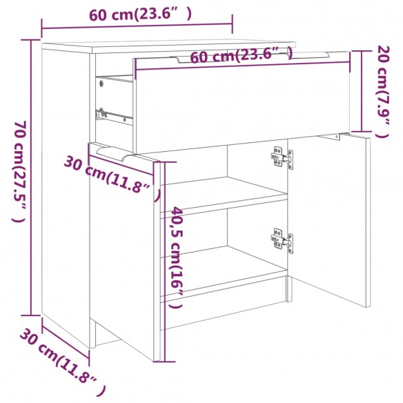 Buffet Blanc brillant 60x30x70 cm Bois d'ingénierie