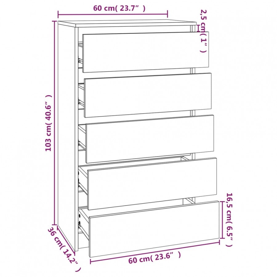 Commode Blanc brillant 60x36x103 cm 