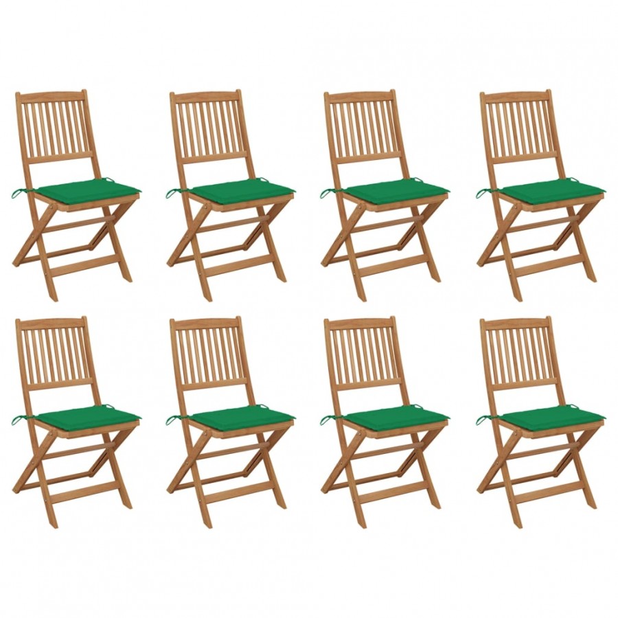 Chaises pliables d'extérieur avec coussins 8 pcs Bois d'acacia