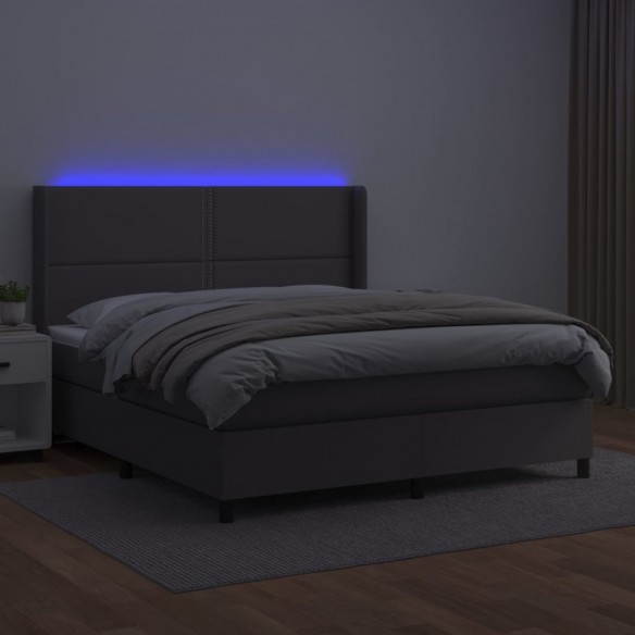 Sommier à lattes de lit matelas LED Gris 160x200 cm Similicuir