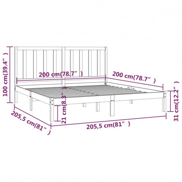 Cadre de lit Blanc Bois de pin massif 200x200 cm