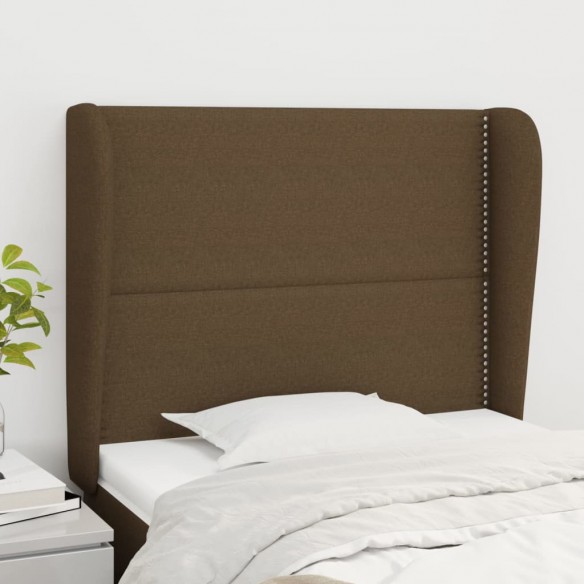 Tête de lit avec oreilles Marron foncé 93x23x118/128 cm Tissu