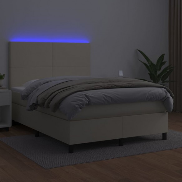 Sommier à lattes de lit avec matelas et LED Crème 140x200 cm