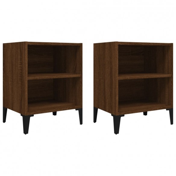 Tables de chevet pieds en métal 2 pcs Chêne marron 40x30x50 cm