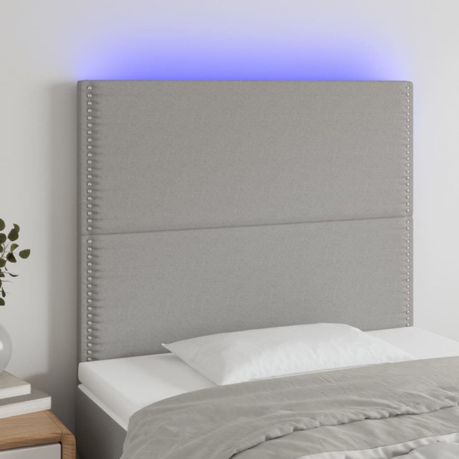 Tête de lit à LED Gris clair 100x5x118/128 cm Tissu