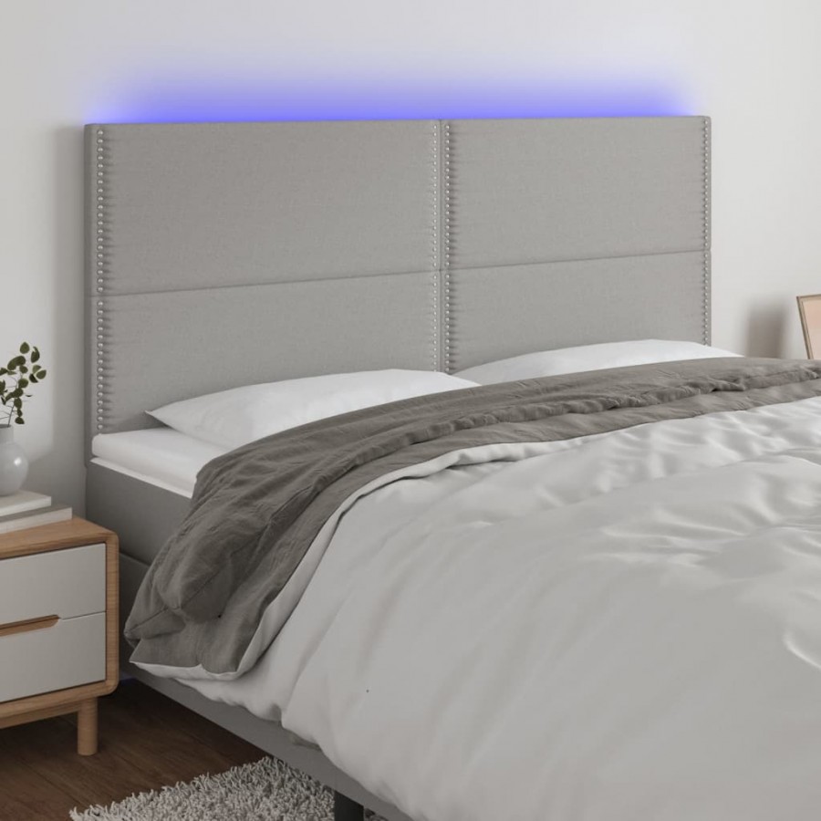 Tête de lit à LED Gris clair 200x5x118/128 cm Tissu