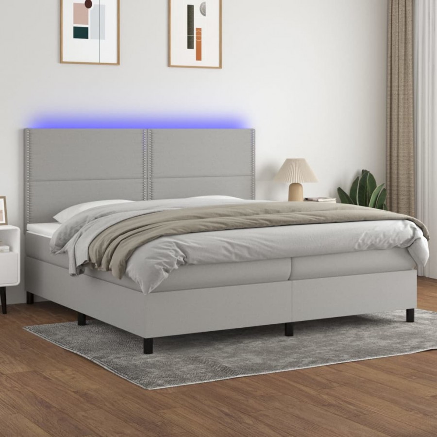 Cadre de lit et matelas et LED Gris clair 200x200 cm