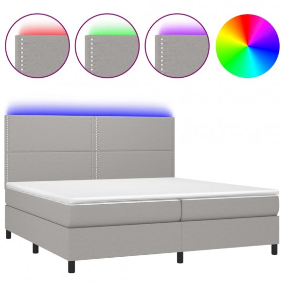 Cadre de lit et matelas et LED Gris clair 200x200 cm