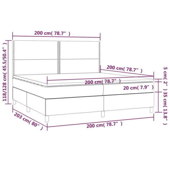 Sommier à lattes de lit et matelas et LED Gris clair 200x200 cm