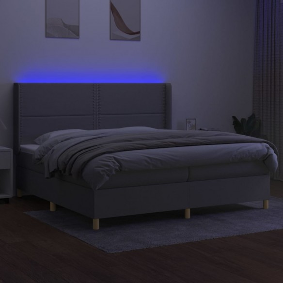 Sommier à lattes de lit matelas LED Gris clair 200x200 cm Tissu