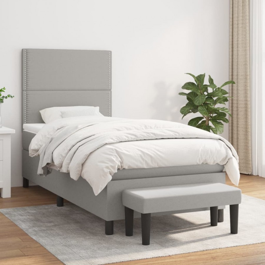 Sommier à lattes de lit avec matelas Gris clair 90x200 cm Tissu